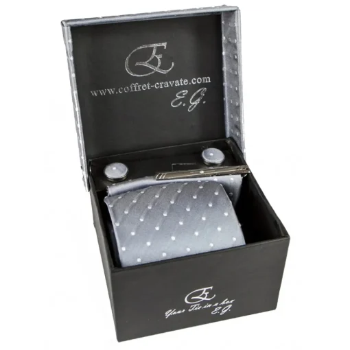 Coffret Cravates E.G. Ties & Bow Ties-Cravates E.G. - Polka Dot Tie - Ice Gray - Avvenice