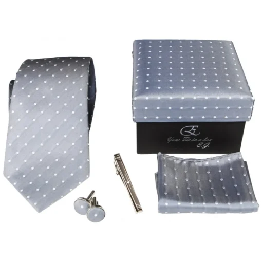Coffret Cravates E.G. Ties & Bow Ties-Cravates E.G. - Polka Dot Tie - Ice Gray - Avvenice