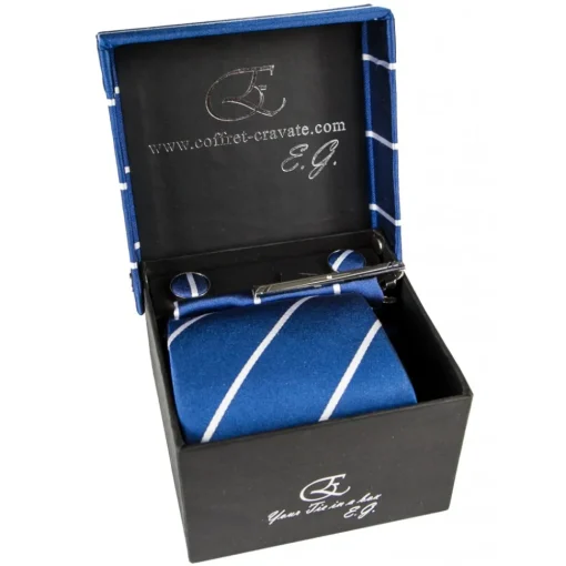 Coffret Cravates E.G. Ties & Bow Ties-Cravates E.G. - Single Stripe Tie - Cobalt Blue - Avvenice