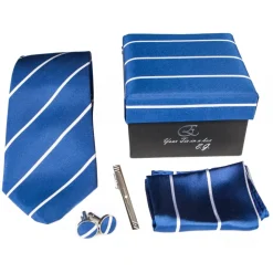 Coffret Cravates E.G. Ties & Bow Ties-Cravates E.G. - Single Stripe Tie - Cobalt Blue - Avvenice