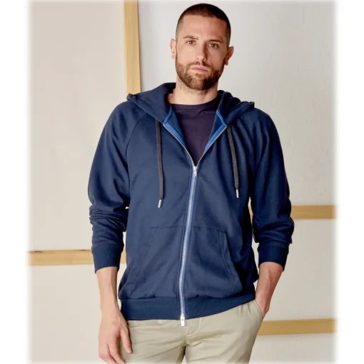 Cruna Tops-- Bel Air Sweatshirt in Cotton and Cashmere - 386 - Navy - Handmade in Italy - Luxury High Quality Sweatshirt - Avvenice