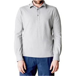 Cruna Tops-- Cannes Long Sleeves Polo - 573 - Grey - Handmade in Italy - Luxury High Quality Sweatshirt - Avvenice