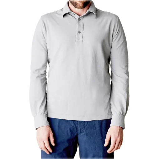 Cruna Tops-- Cannes Long Sleeves Polo - 573 - Grey - Handmade in Italy - Luxury High Quality Sweatshirt - Avvenice