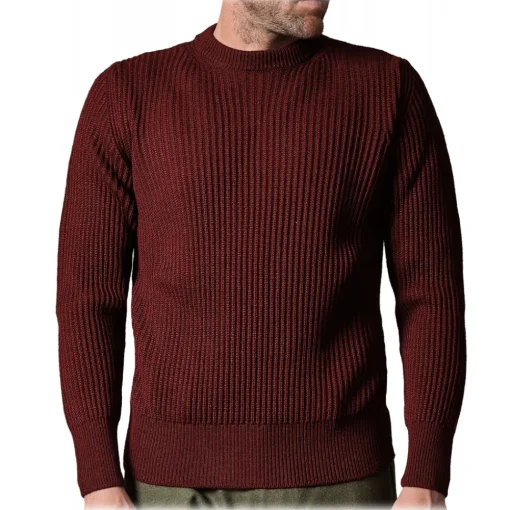 Cruna Knitwears-- Crewneck Sweater in Wool - 657 - Borgogna Red - Handmade in Italy - Luxury High Quality Sweater - Avvenice