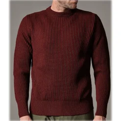 Cruna Knitwears-- Crewneck Sweater in Wool - 657 - Borgogna Red - Handmade in Italy - Luxury High Quality Sweater - Avvenice