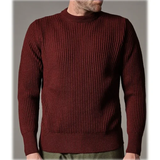 Cruna Knitwears-- Crewneck Sweater in Wool - 657 - Borgogna Red - Handmade in Italy - Luxury High Quality Sweater - Avvenice