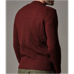 Cruna Knitwears-- Crewneck Sweater in Wool - 657 - Borgogna Red - Handmade in Italy - Luxury High Quality Sweater - Avvenice