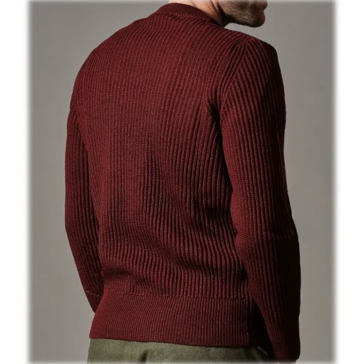 Cruna Knitwears-- Crewneck Sweater in Wool - 657 - Borgogna Red - Handmade in Italy - Luxury High Quality Sweater - Avvenice