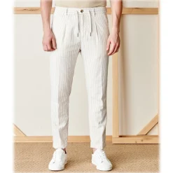 Cruna Trousers-- Mitte Trousers in Cotton - 533 - Beige - Handmade in Italy - Luxury High Quality Pants - Avvenice