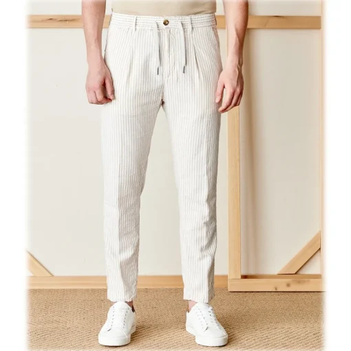 Cruna Trousers-- Mitte Trousers in Cotton - 533 - Beige - Handmade in Italy - Luxury High Quality Pants - Avvenice