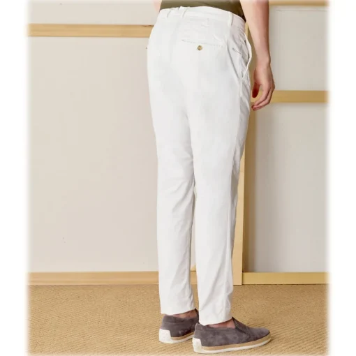 Cruna Trousers-- New Town Trousers in Cotton - 522 - Off White - Handmade in Italy - Luxury High Quality Pants - Avvenice