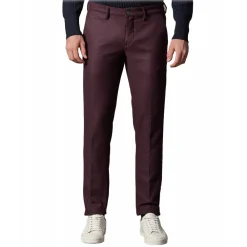 Cruna Trousers-- New Town Trousers in Pied-de-Poule Wool - 482 - Bordeaux - Handmade in Italy - Luxury High Quality Pants - Avvenice