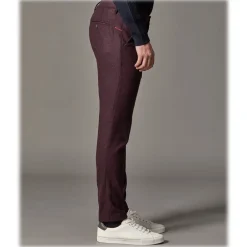 Cruna Trousers-- New Town Trousers in Pied-de-Poule Wool - 482 - Bordeaux - Handmade in Italy - Luxury High Quality Pants - Avvenice