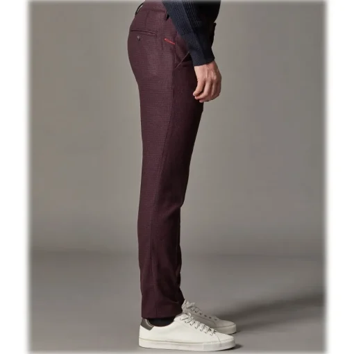 Cruna Trousers-- New Town Trousers in Pied-de-Poule Wool - 482 - Bordeaux - Handmade in Italy - Luxury High Quality Pants - Avvenice