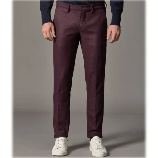 Cruna Trousers-- New Town Trousers in Pied-de-Poule Wool - 482 - Bordeaux - Handmade in Italy - Luxury High Quality Pants - Avvenice