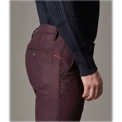 Cruna Trousers-- New Town Trousers in Pied-de-Poule Wool - 482 - Bordeaux - Handmade in Italy - Luxury High Quality Pants - Avvenice