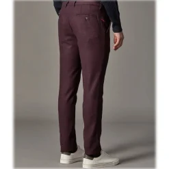 Cruna Trousers-- New Town Trousers in Pied-de-Poule Wool - 482 - Bordeaux - Handmade in Italy - Luxury High Quality Pants - Avvenice