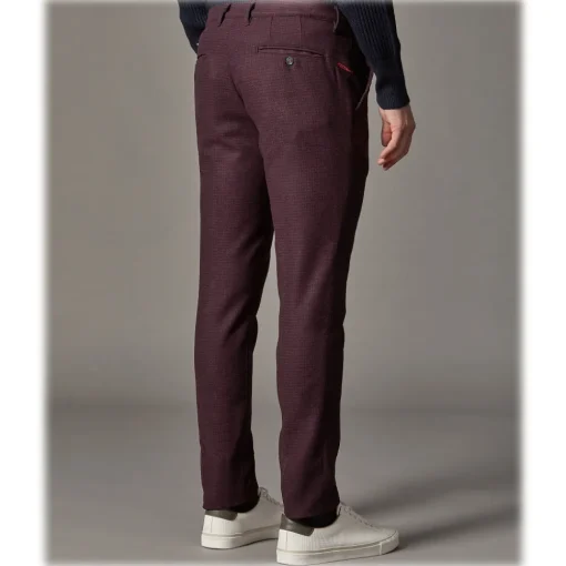 Cruna Trousers-- New Town Trousers in Pied-de-Poule Wool - 482 - Bordeaux - Handmade in Italy - Luxury High Quality Pants - Avvenice