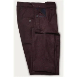 Cruna Trousers-- New Town Trousers in Pied-de-Poule Wool - 482 - Bordeaux - Handmade in Italy - Luxury High Quality Pants - Avvenice