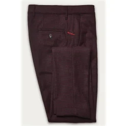 Cruna Trousers-- New Town Trousers in Pied-de-Poule Wool - 482 - Bordeaux - Handmade in Italy - Luxury High Quality Pants - Avvenice