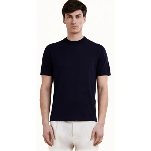 Cruna T-shirt-- Nizza Knitted T-Shirt - 1531 - Night Blue - Handmade in Italy - Luxury High Quality Collection - Avvenice