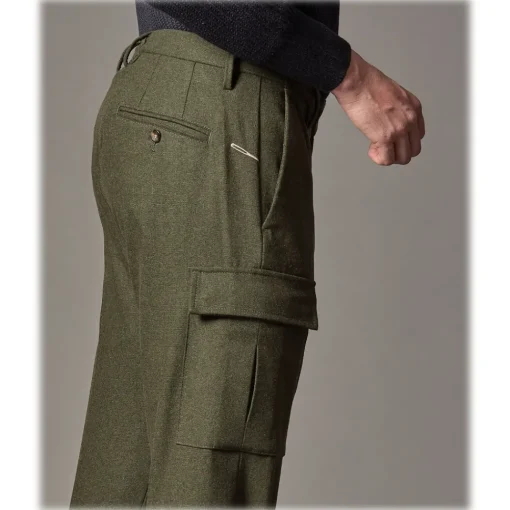 Cruna Trousers-- Raval Cargo Wool Trousers - 476 - Army - Handmade in Italy - Luxury High Quality Pants - Avvenice