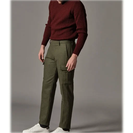 Cruna Trousers-- Raval Cargo Wool Trousers - 476 - Army - Handmade in Italy - Luxury High Quality Pants - Avvenice