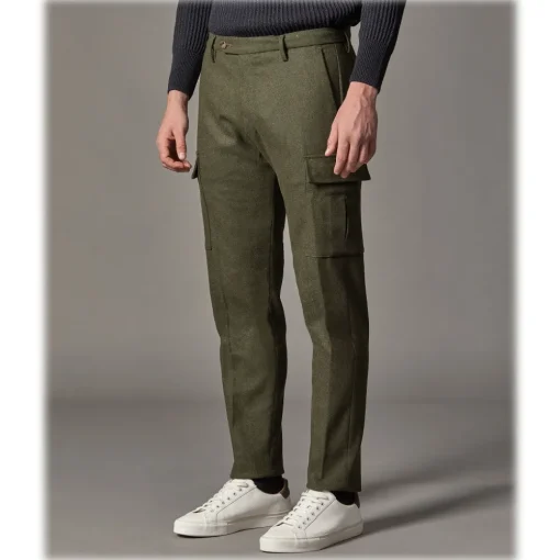 Cruna Trousers-- Raval Cargo Wool Trousers - 476 - Army - Handmade in Italy - Luxury High Quality Pants - Avvenice