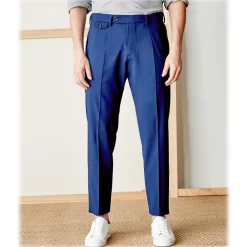 Cruna Trousers-- Raval Trousers in Fresh Wool - 560 - Navy - Handmade in Italy - Luxury High Quality Pants - Avvenice