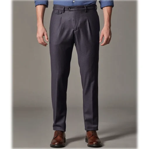 Cruna Trousers-- Raval Trousers in Wool Flannel - 628 - Night Blue - Handmade in Italy - Luxury High Quality Pants - Avvenice