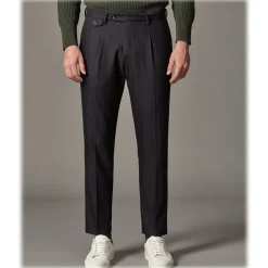 Cruna Trousers-- Raval Trousers in Wool and Cotton - 623 - Night Blue - Handmade in Italy - Luxury High Quality Pants - Avvenice