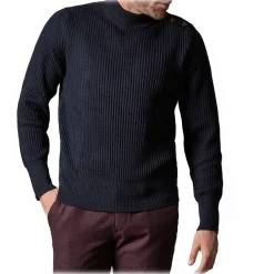 Cruna Knitwears-- Volcano Sweater in Wool - 498 - Navy Blue - Handmade in Italy - Luxury High Quality Sweater - Avvenice