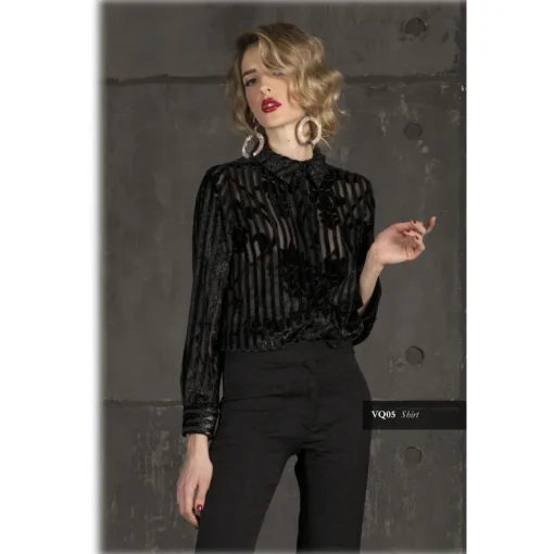 Danilo Forestieri Shirts-- Long Sleeve Shirt in Devorè Velvet - Shirt - Haute Couture Made in Italy - Luxury Exclusive Collection - Avvenice