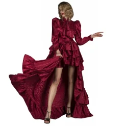 Danilo Forestieri Dresses-- Maxi Asymmetrical Dress with Ruffles and Ruches - Haute Couture Made in Italy - Luxury Exclusive Collection - Avvenice