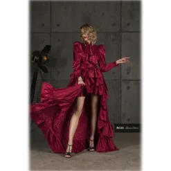 Danilo Forestieri Dresses-- Maxi Asymmetrical Dress with Ruffles and Ruches - Haute Couture Made in Italy - Luxury Exclusive Collection - Avvenice