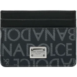 Dolce & Gabbana Wallets-Dolce & Gabbana - Black and Grey Calf Leather Logo Jacquard Card Holder - Dolce & Gabbana Exclusive Luxury Collection - Avvenice