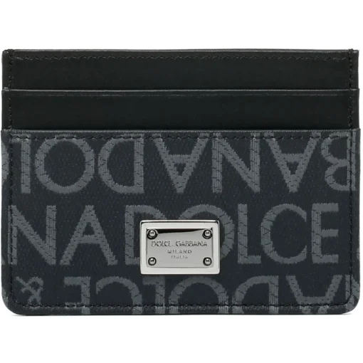 Dolce & Gabbana Wallets-Dolce & Gabbana - Black and Grey Calf Leather Logo Jacquard Card Holder - Dolce & Gabbana Exclusive Luxury Collection - Avvenice
