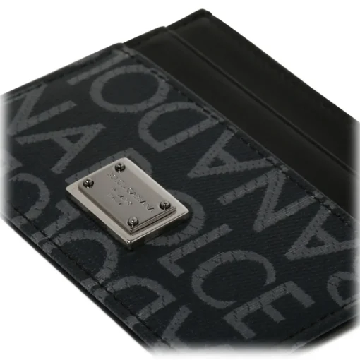 Dolce & Gabbana Wallets-Dolce & Gabbana - Black and Grey Calf Leather Logo Jacquard Card Holder - Dolce & Gabbana Exclusive Luxury Collection - Avvenice