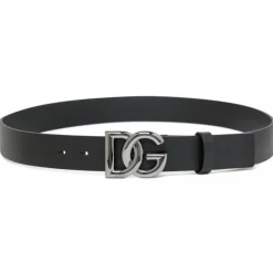 Dolce & Gabbana Belts-Dolce & Gabbana - Black Calf Leather DG Logo Buckle Belt - Dolce & Gabbana Exclusive Luxury Collection - Avvenice