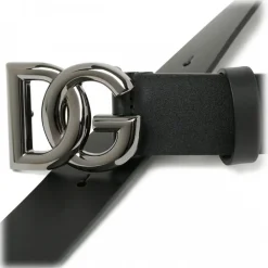 Dolce & Gabbana Belts-Dolce & Gabbana - Black Calf Leather DG Logo Buckle Belt - Dolce & Gabbana Exclusive Luxury Collection - Avvenice