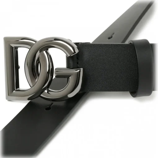 Dolce & Gabbana Belts-Dolce & Gabbana - Black Calf Leather DG Logo Buckle Belt - Dolce & Gabbana Exclusive Luxury Collection - Avvenice