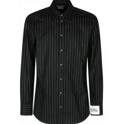 Dolce & Gabbana Shirts-Dolce & Gabbana - Black Virgin Wool Striped Shirt - Dolce & Gabbana Exclusive Luxury Collection - Avvenice