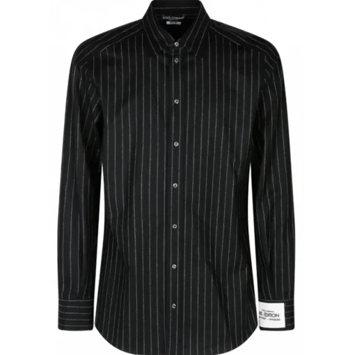Dolce & Gabbana Shirts-Dolce & Gabbana - Black Virgin Wool Striped Shirt - Dolce & Gabbana Exclusive Luxury Collection - Avvenice