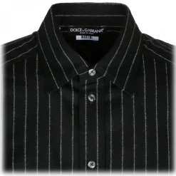 Dolce & Gabbana Shirts-Dolce & Gabbana - Black Virgin Wool Striped Shirt - Dolce & Gabbana Exclusive Luxury Collection - Avvenice