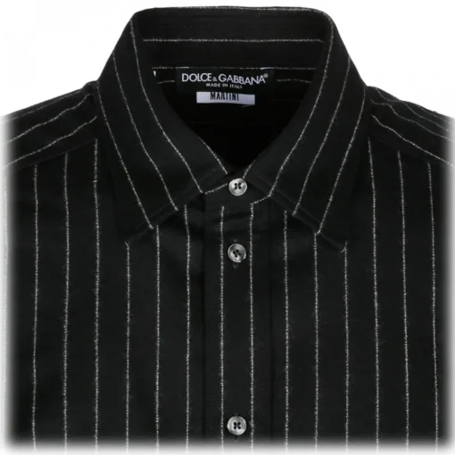 Dolce & Gabbana Shirts-Dolce & Gabbana - Black Virgin Wool Striped Shirt - Dolce & Gabbana Exclusive Luxury Collection - Avvenice