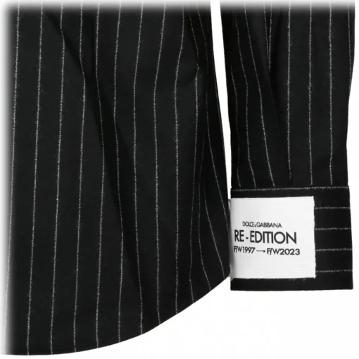 Dolce & Gabbana Shirts-Dolce & Gabbana - Black Virgin Wool Striped Shirt - Dolce & Gabbana Exclusive Luxury Collection - Avvenice