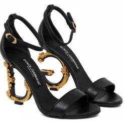 Dolce & Gabbana Shoes-Dolce & Gabbana - Black Leather Sandals - Dolce & Gabbana Exclusive Luxury Collection - Avvenice