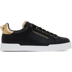 Dolce & Gabbana Shoes-Dolce & Gabbana - Black and Gold Portofino Sneakers - Dolce & Gabbana Exclusive Luxury Collection - Avvenice