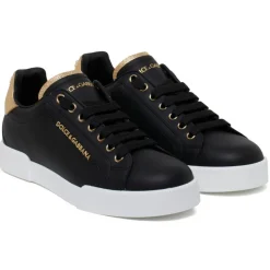 Dolce & Gabbana Shoes-Dolce & Gabbana - Black and Gold Portofino Sneakers - Dolce & Gabbana Exclusive Luxury Collection - Avvenice