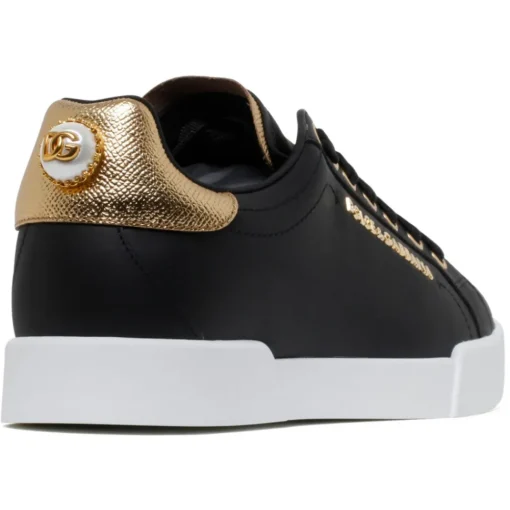 Dolce & Gabbana Shoes-Dolce & Gabbana - Black and Gold Portofino Sneakers - Dolce & Gabbana Exclusive Luxury Collection - Avvenice